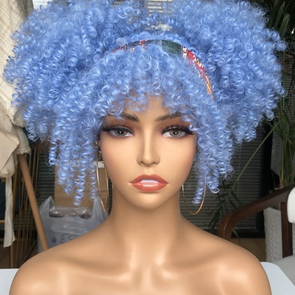 Sky Blue Short Kinky Curly Afro Wig